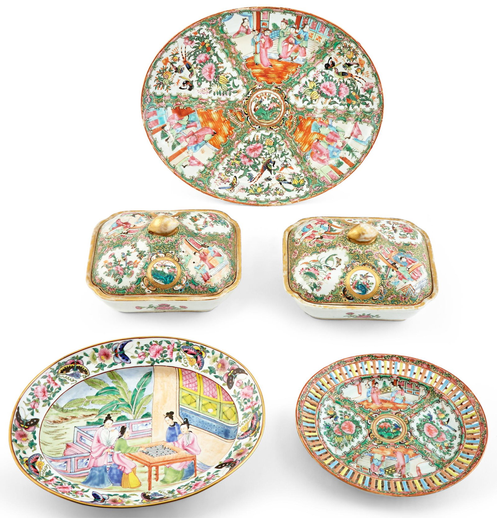 Group of Chinese Export Rose Medallion Porcelain Serving Articles (1 of 3)