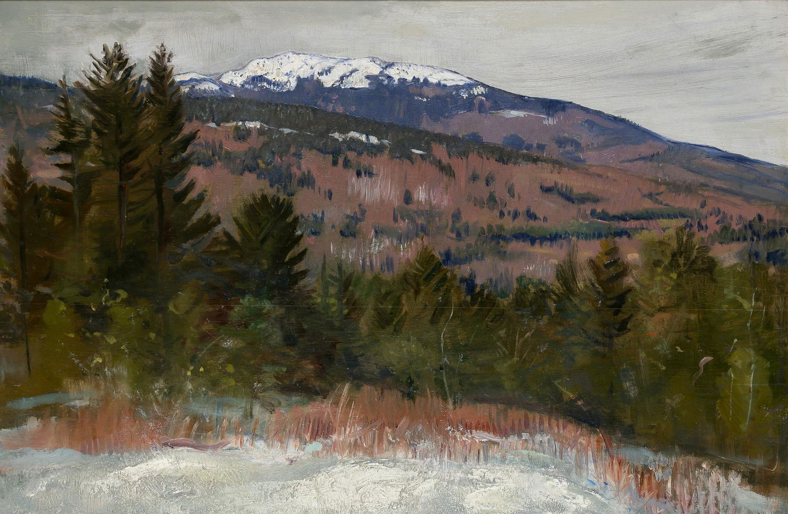 Abbott Handerson Thayer American, 1849-1921 Mount Monadnock, A Study: Abbott Handerson Thayer American, 1849-1921 Mount Monadnock, A Study Oil on panel 14 3/4 x 22 1/8 inches Provenance: Vose Galleries, Boston C Property from a Palm Beach Estate