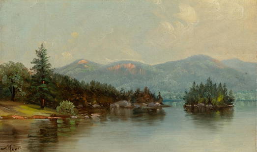 Nelson Augustus Moore American, 1824-1902 Lake George: Nelson Augustus Moore American, 1824-1902 Lake George Signed Moore (ll) Oil on canvas laid to board 6 x 9 3/8 inches C Property from a Distinguished New York Collection