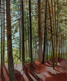 Lois Dodd: Lois Dodd American, b. 1927 Large Morning Woods, 1978 Oil on canvas 60 1/4 x 50 inches (153 x 127 cm) C Property from a Prominent Corporate Collection