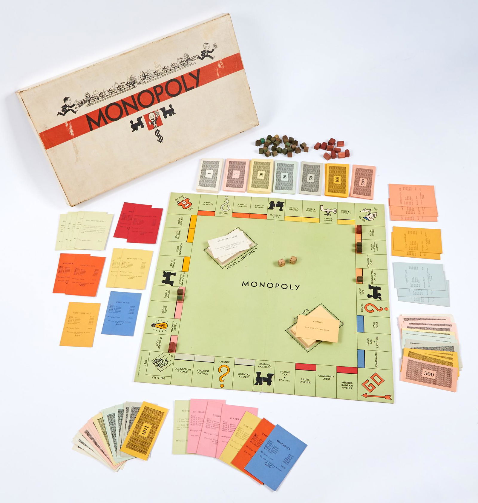 MONOPOLY DARROW, CHARLES. An early Monopoly "White Box" Game Set. [Germantown, PA: Charles Darrow, (1 of 5)