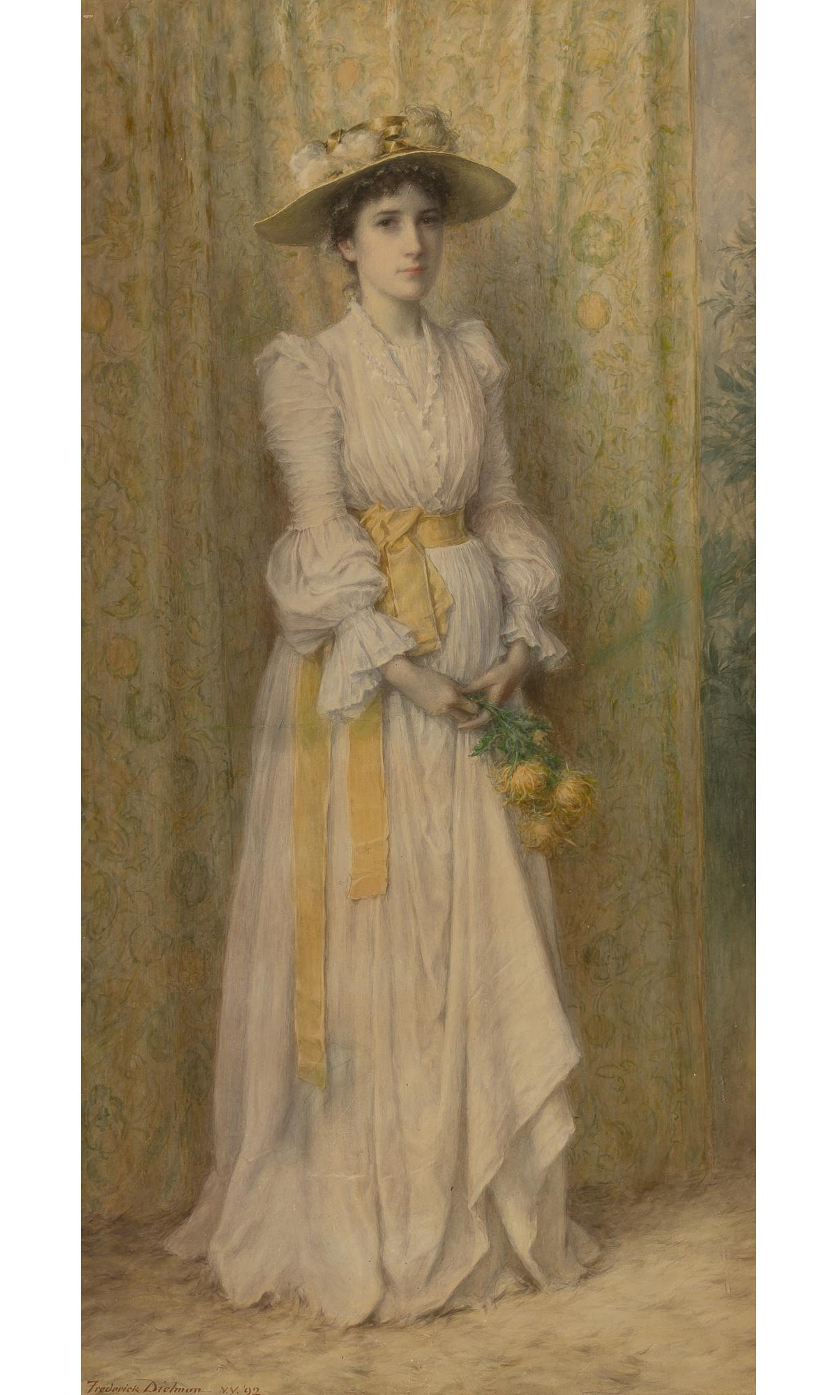 Frederick Dielman German/American, 1847-1935 Portrait of a Lady, 1892: Frederick Dielman German/American, 1847-1935 Portrait of a Lady, 1892 Signed and dated Frederick Dielman N. Y. 92 (lr) Watercolor on paper 36 x 18 inches (91.4 x 45.7 cm) C