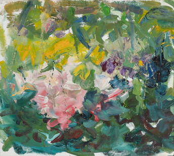 Mary Page Evans American, 20th Century Floral Abstraction (Garden Series), 1990: Mary Page Evans American, 20th Century Floral Abstraction (Garden Series), 1990 Signed and dated Evans '90 (lr) Oil on canvas 17 1/2 x 19 1/2 inches (44.5 x 48.3 cm) C Property from a Prominent Corpor