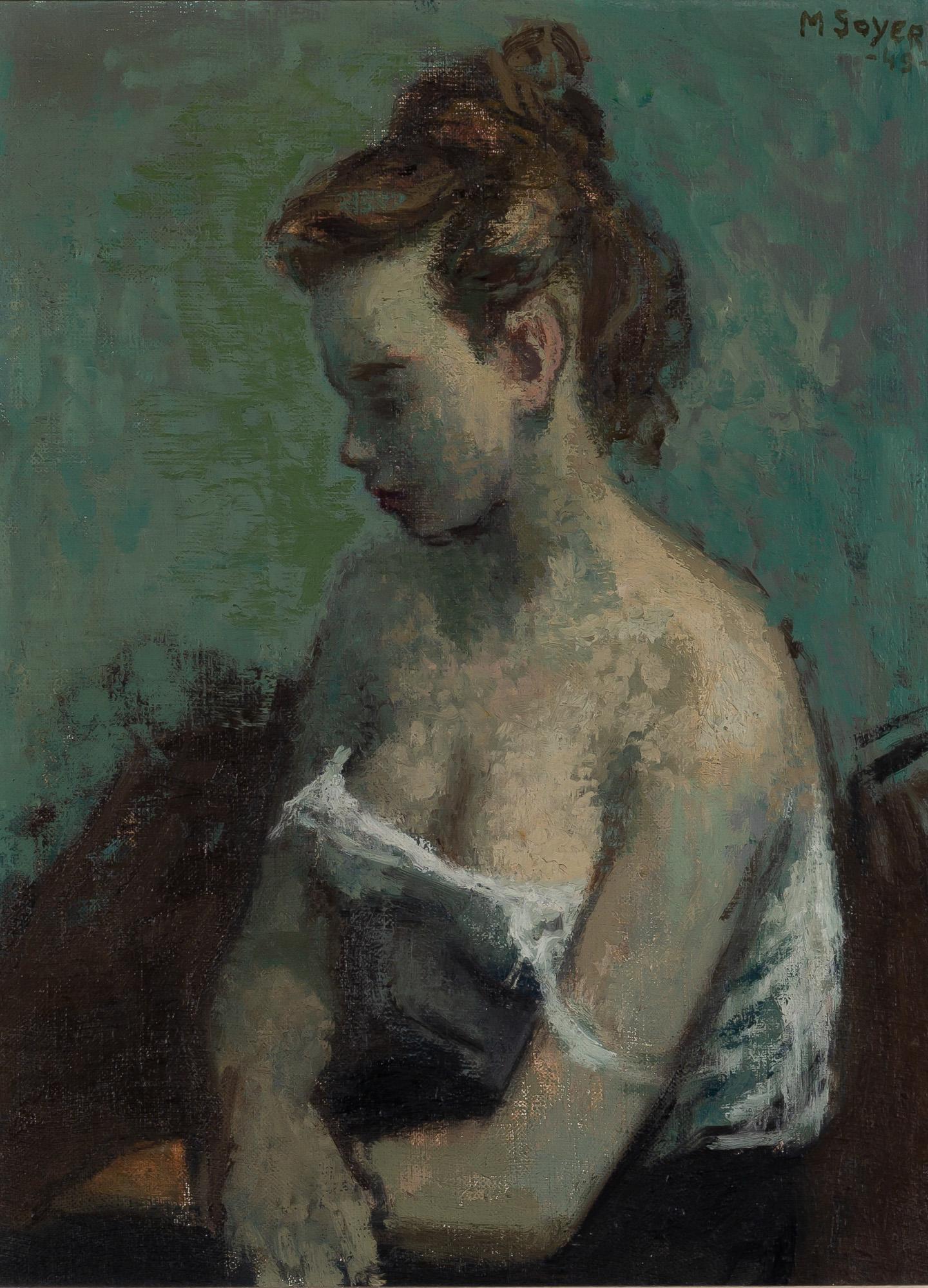 Moses Soyer American, 1899-1974 Seated Girl, 1949: Moses Soyer American, 1899-1974 Seated Girl, 1949 Signed and dated M Soyer -49- (ur) Oil on canvas 16 x 12 inches (40.6 x 30.5 cm) C