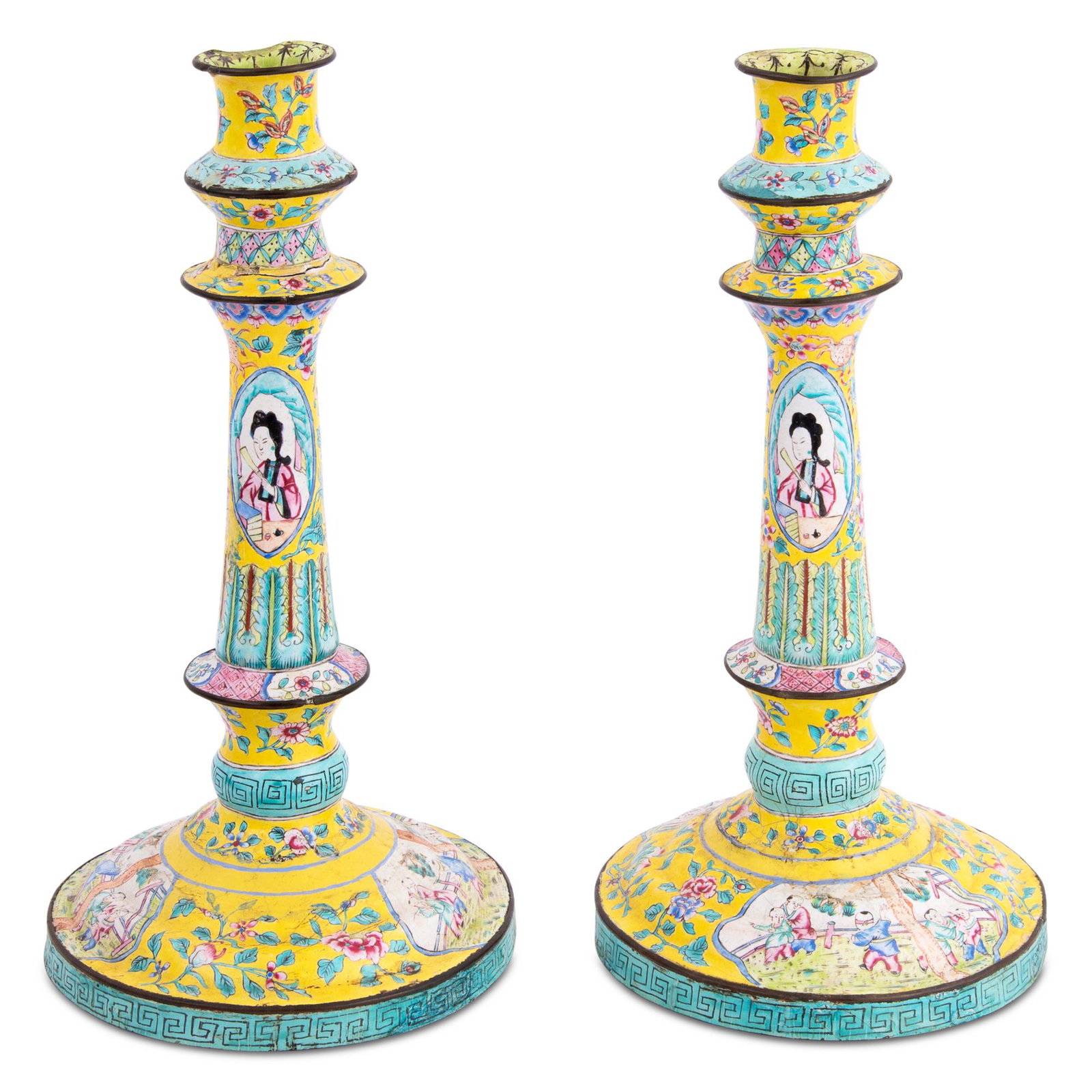 A Pair of Chinese Canton Enamel Candlesticks (1 of 6)