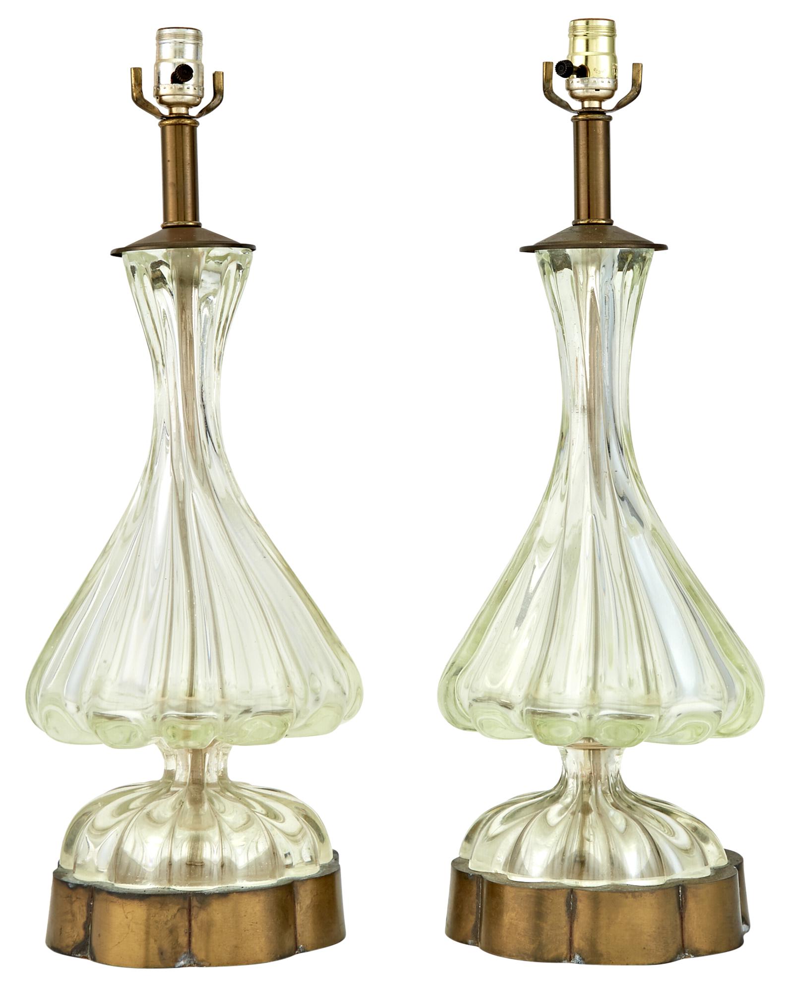 Pair of Ribbed Murano Glass Lamps (1 of 2)