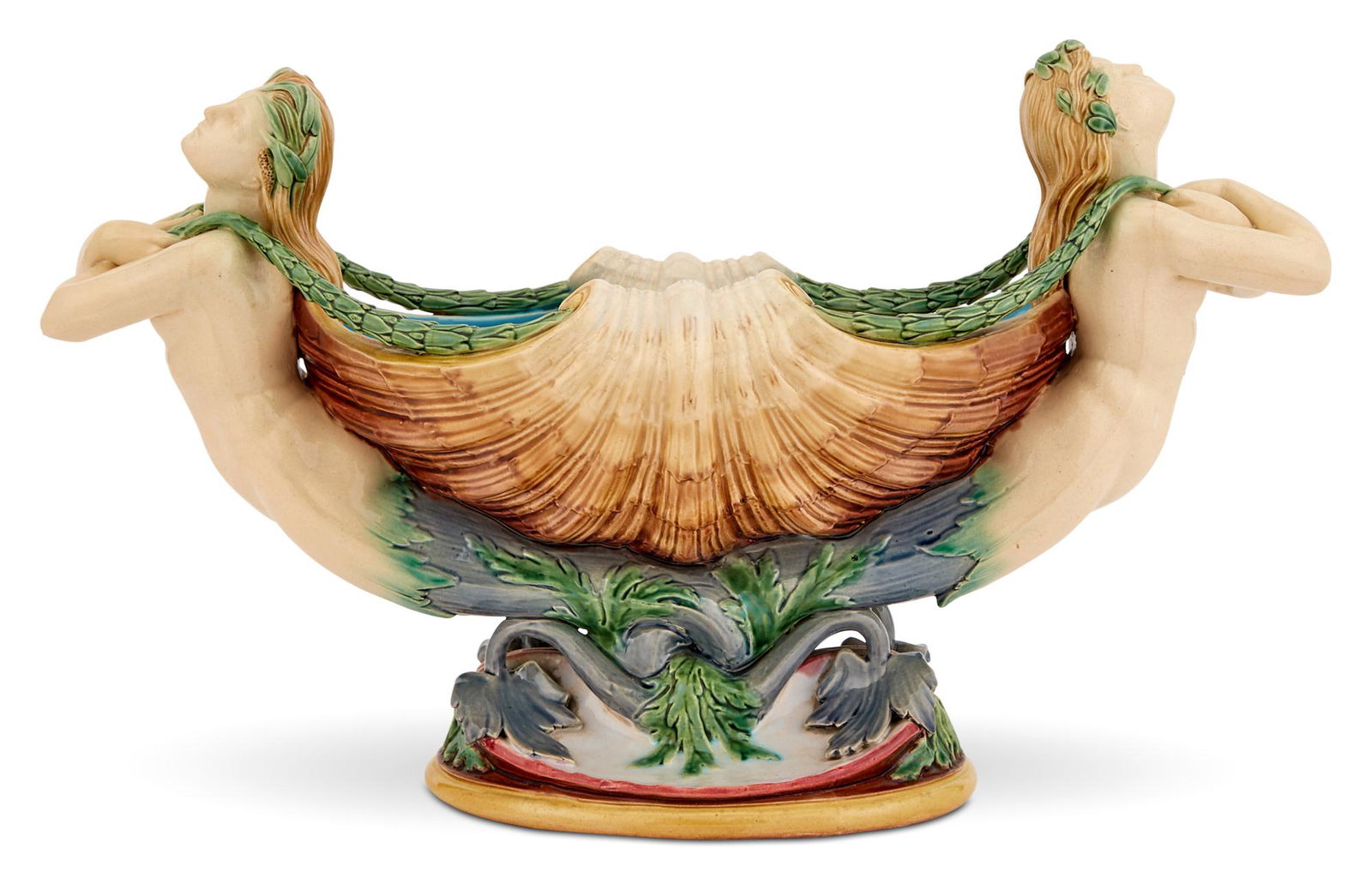 Minton & Co. Majolica "Shell Bearer" Centerpiece Designed by Albert Carrier Belleuse (1 of 5)
