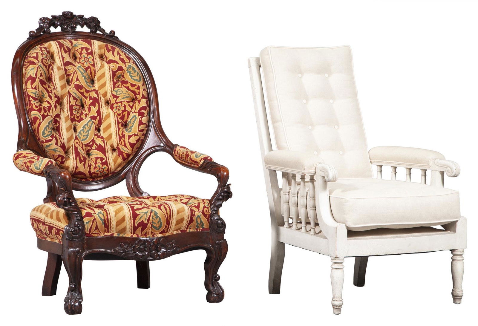 Two Victorian Tufted Upholstered Armchairs (1 of 8)
