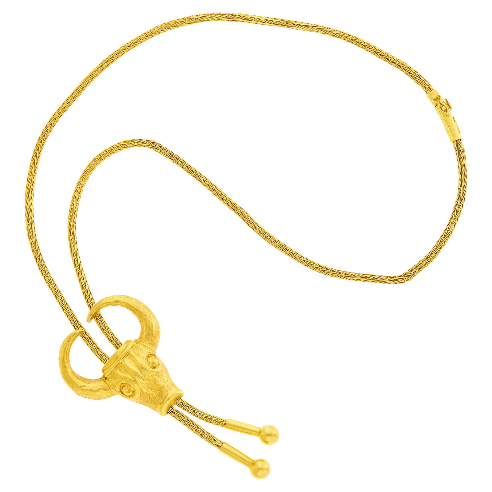 Ilias Lalaounis Braided Gold Ram's Head Slide Necklace (1 of 4)