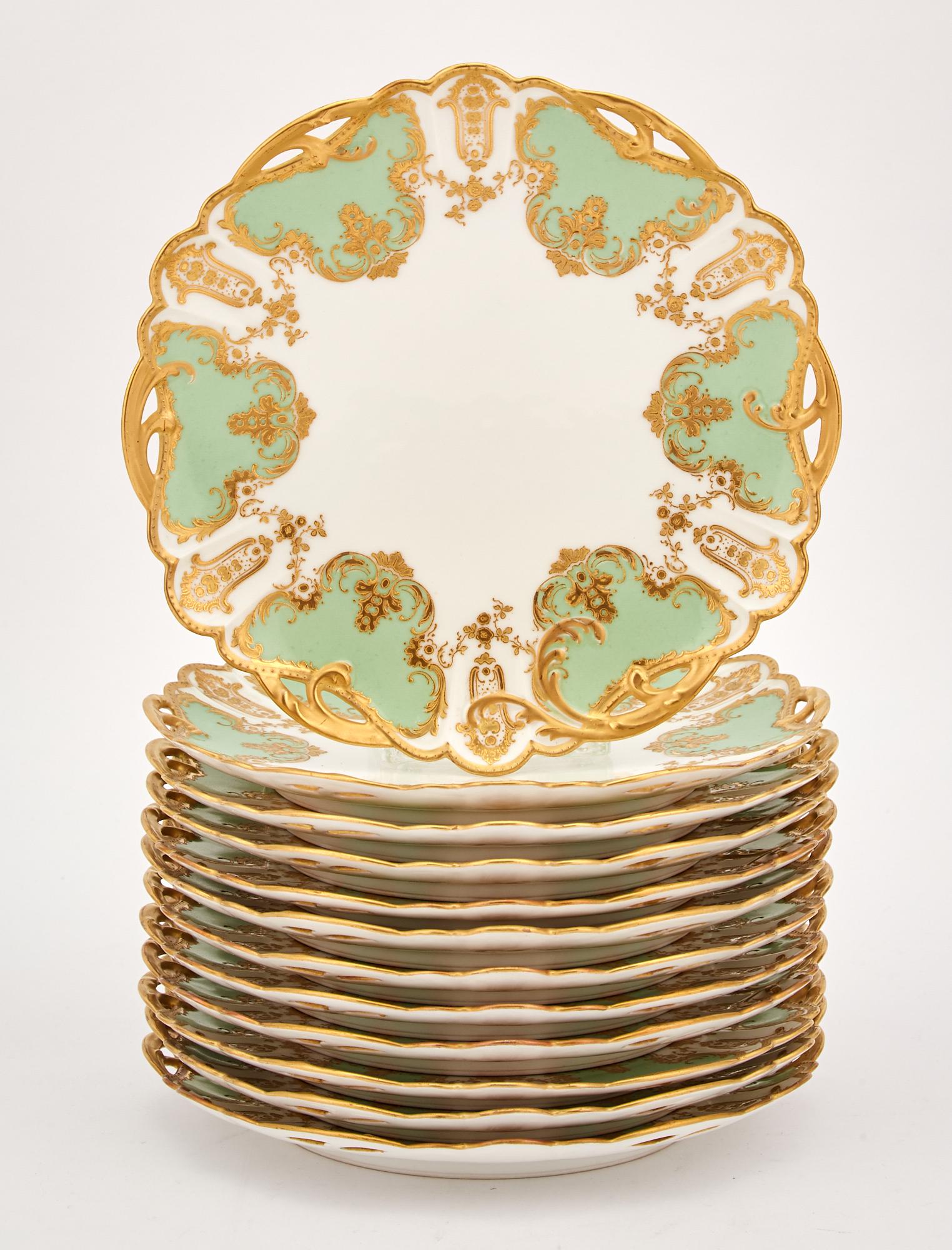 Set of Twelve Haviland Limoges Gilt Decorated Porcelain Plates (1 of 4)