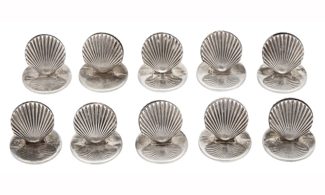 Set of Ten Tiffany & Co. Sterling Silver Shell-Form Placecard Holders Diameter of base 7/8 inches, t (1 of 3)