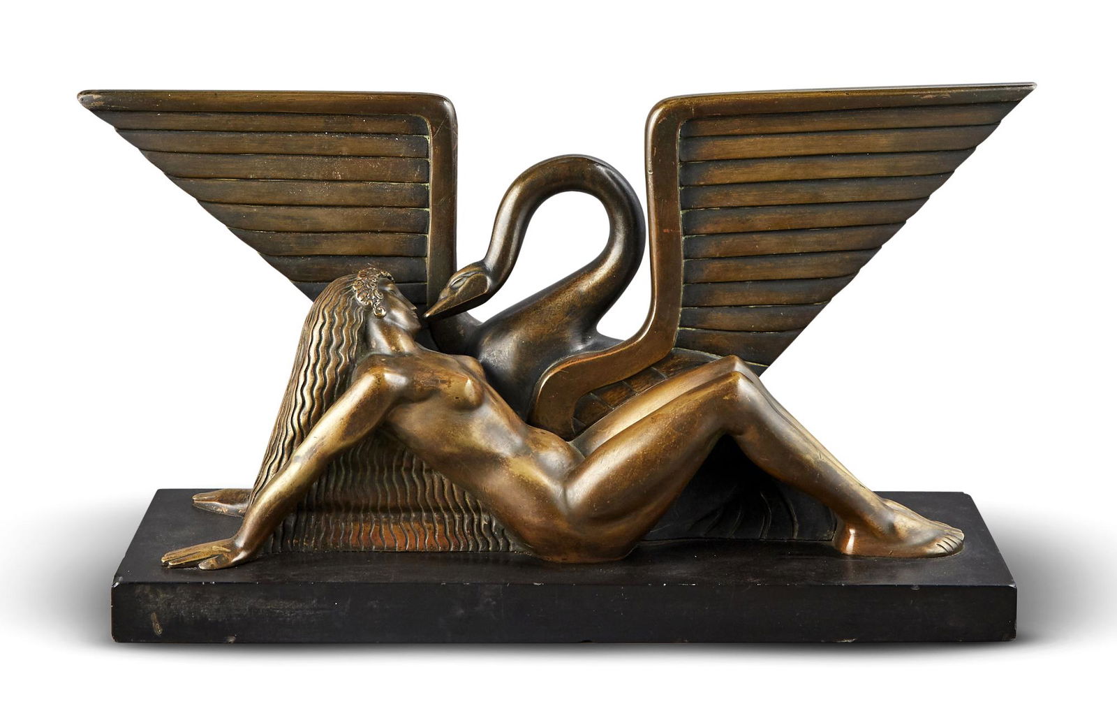 French Art Deco Patinated Bronze Figural Group of Leda and Swan (1 of 6)