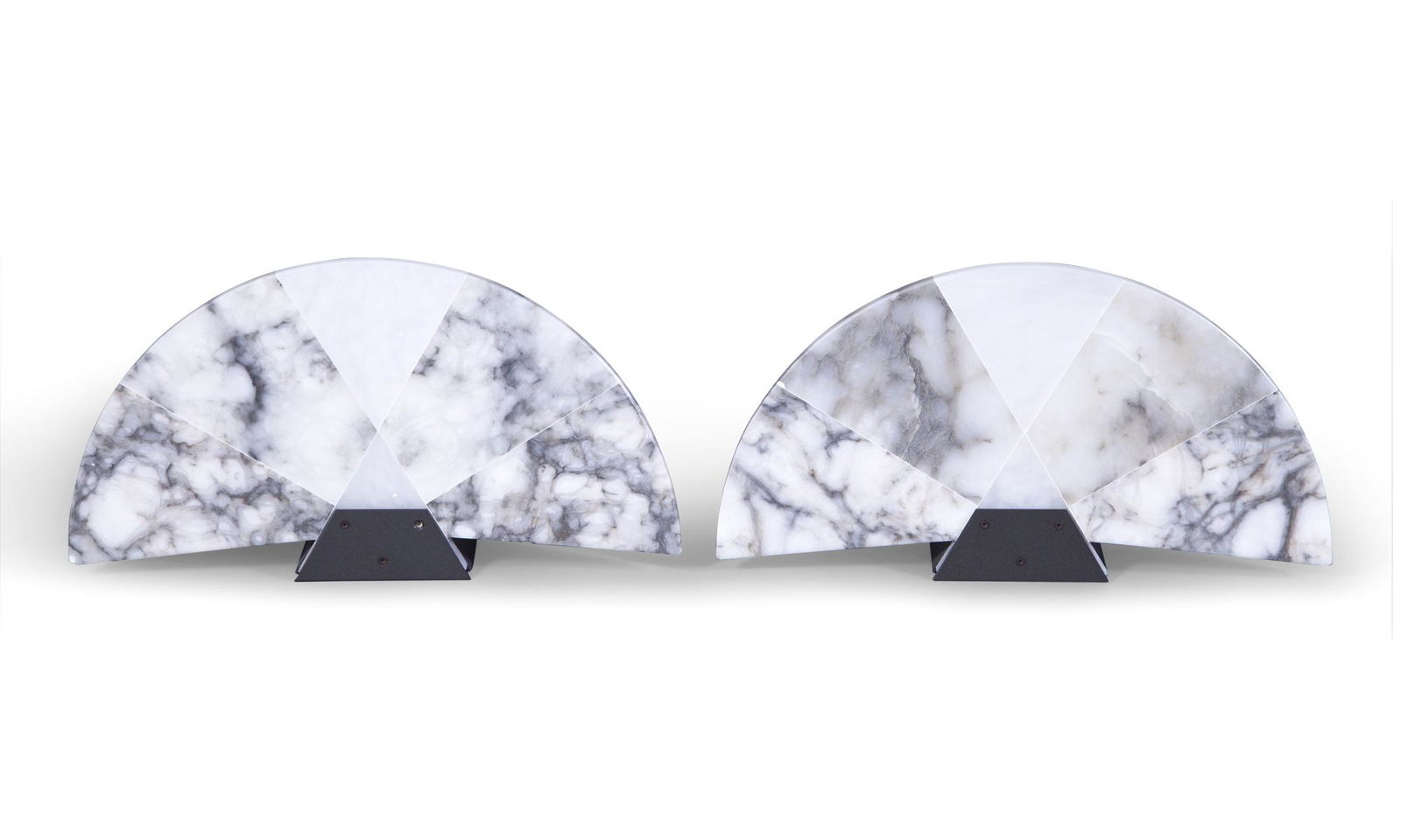 Pair of Marble and Metal Fan Shaped Lamps (1 of 4)