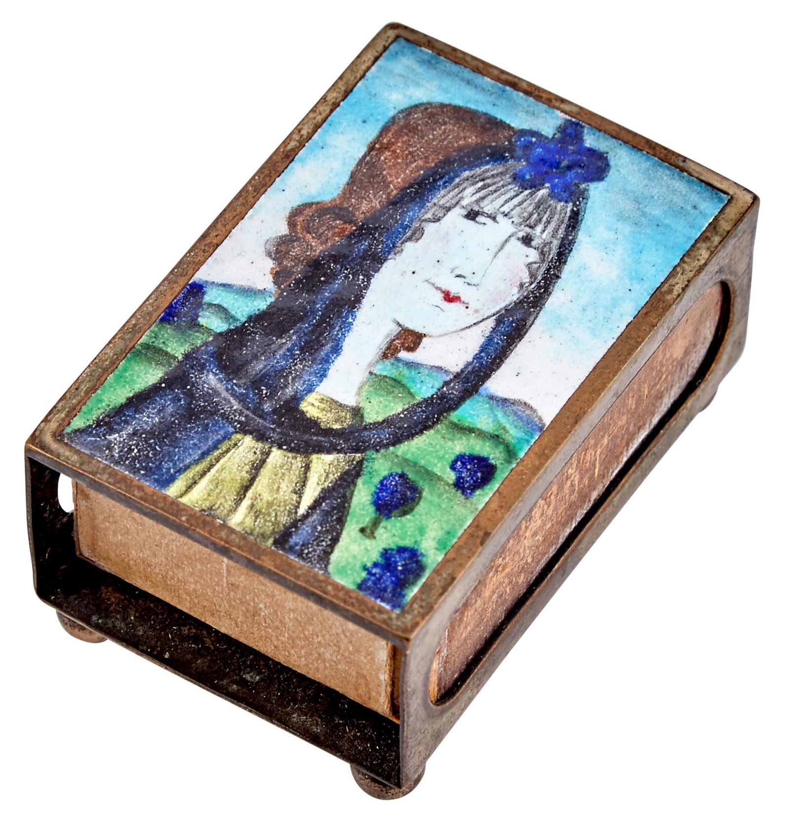 Wiener Werkstatte Metal and Enamel Match Box Cover With a Portrait (1 of 4)