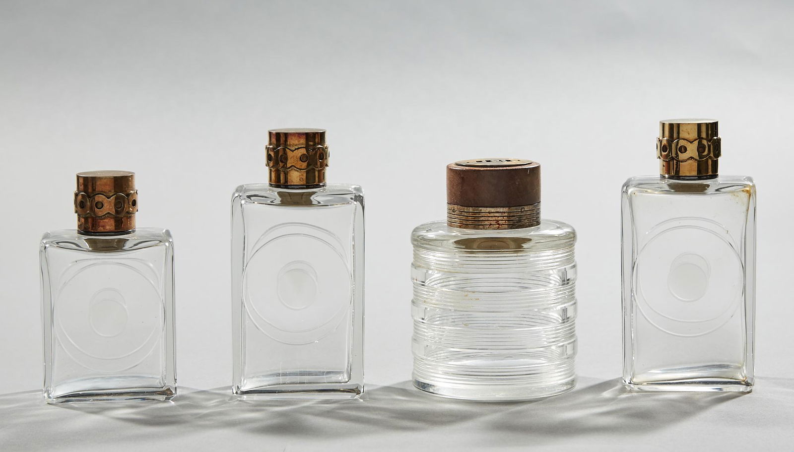 Set of Three Puiforcat Silver Mounted Scent Bottles; Together with a Puiforcat Silver Mounte Glass (1 of 7)