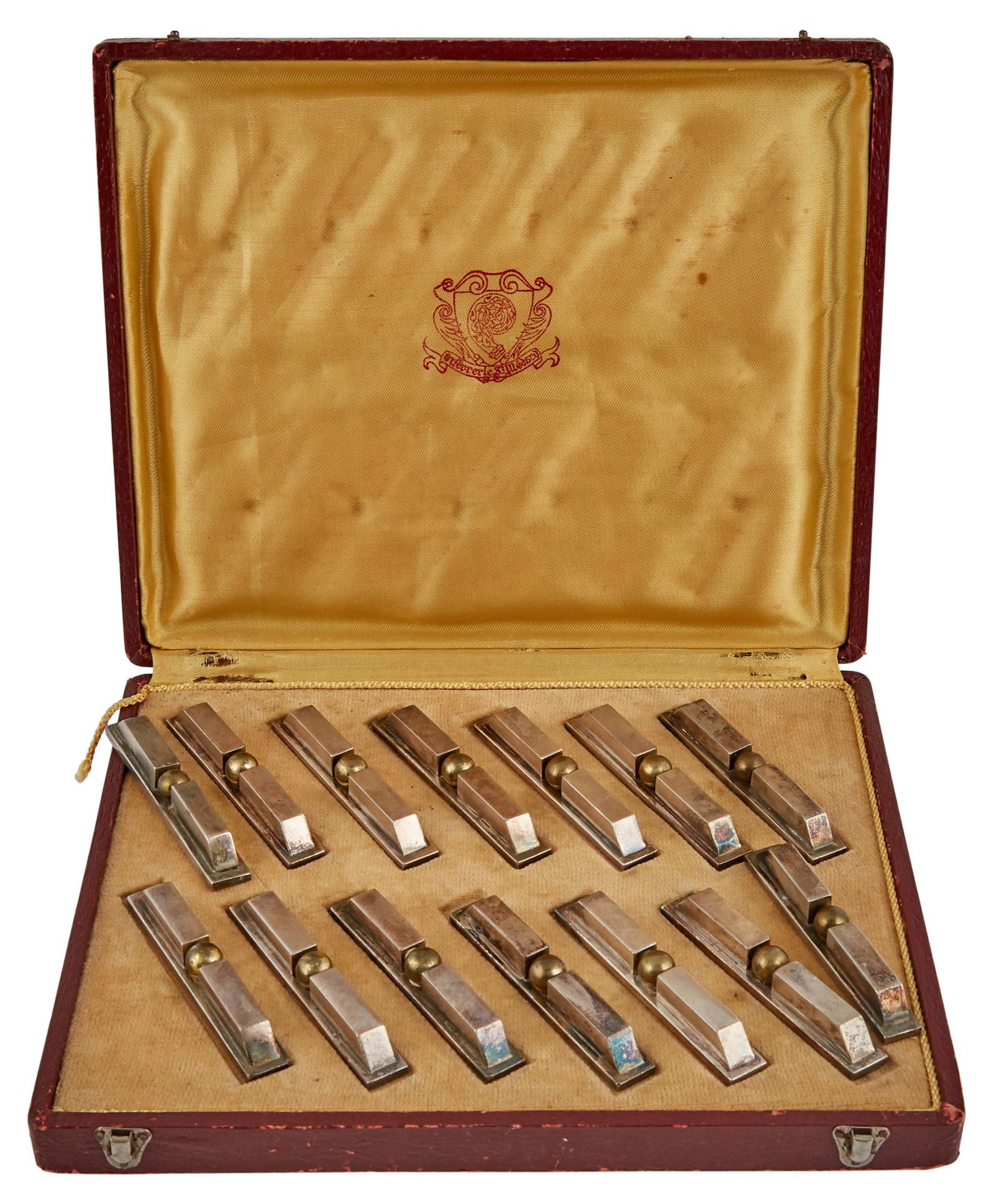 Set of Fourteen French Art Deco Silver Plated Knife Rests; Together with a Set of Twelve Baccarat (1 of 9)