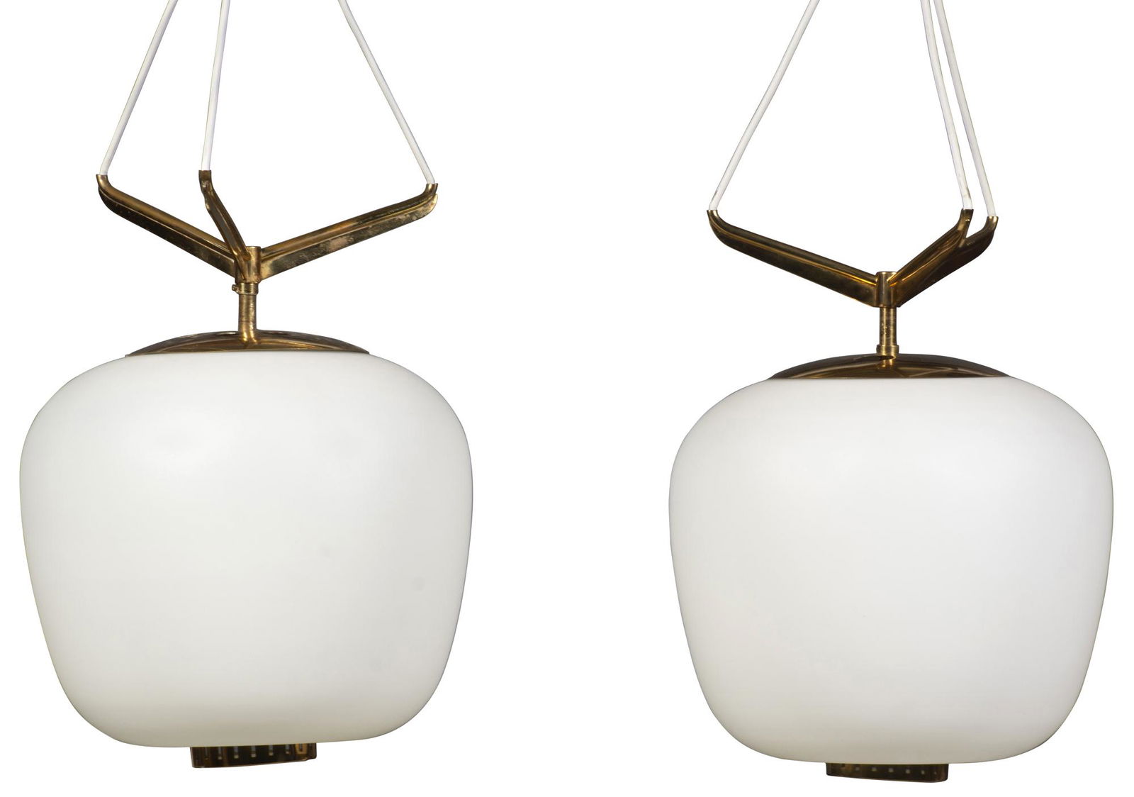Pair of Stilnovo Frosted Glass and Brass Suspension Ceiling Fixtures (1 of 4)