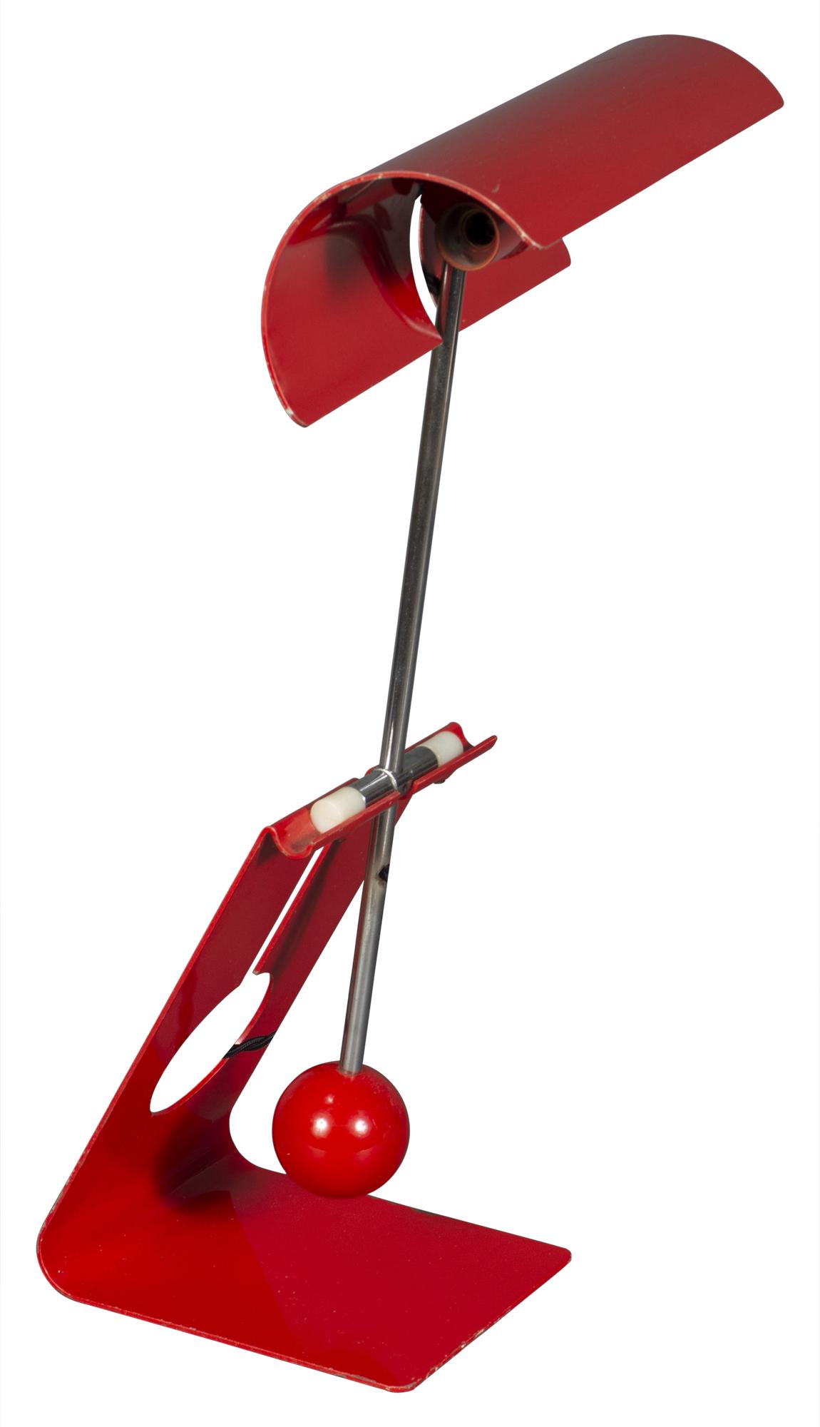 Sabine Charoy for Stilnovo Red Enamelled Metal Swing Arm Lamp: Sabine Charoy for Stilnovo Red Enamelled Metal Swing Arm Lamp 1970s Height 20 3/4 inches, width 11 3/4 inches. C Private Collection of a Hamptons Family Estate