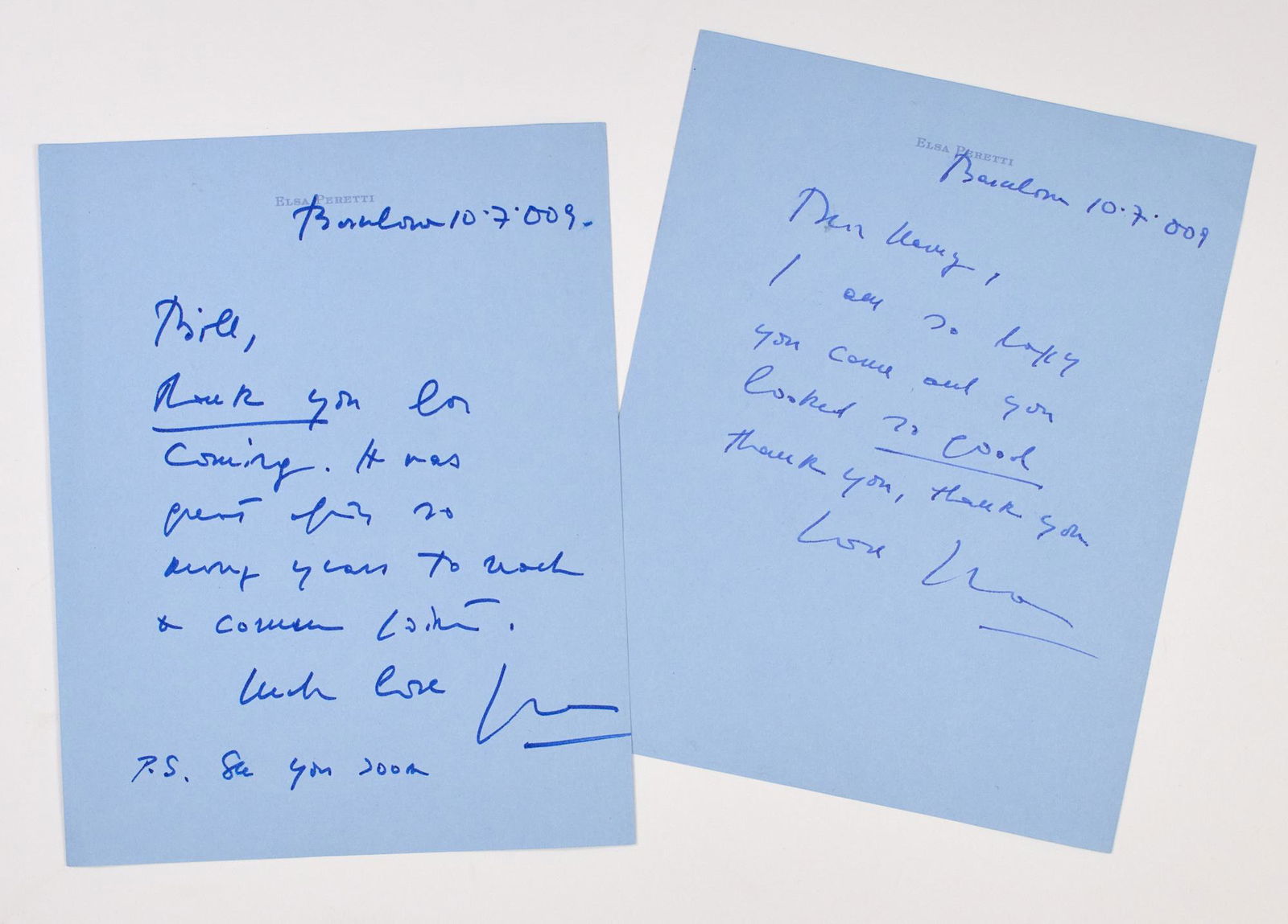 Elsa Peretti (1940-2021) Group of correspondence items and two books. Comprising two notes on Elsa (1 of 10)