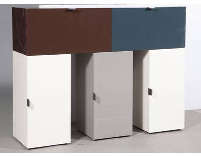 Francois Bauchet Lacquered Wood and Stainless Steel Stonehenge Console: Francois Bauchet Lacquered Wood and Stainless Steel Stonehenge Console Number 4 from an edition of 8, 2005 Height 45 1/4 inches, length 60 inches, depth 16 1/2 inches. Provenance: Galerie Kreo, 2005.