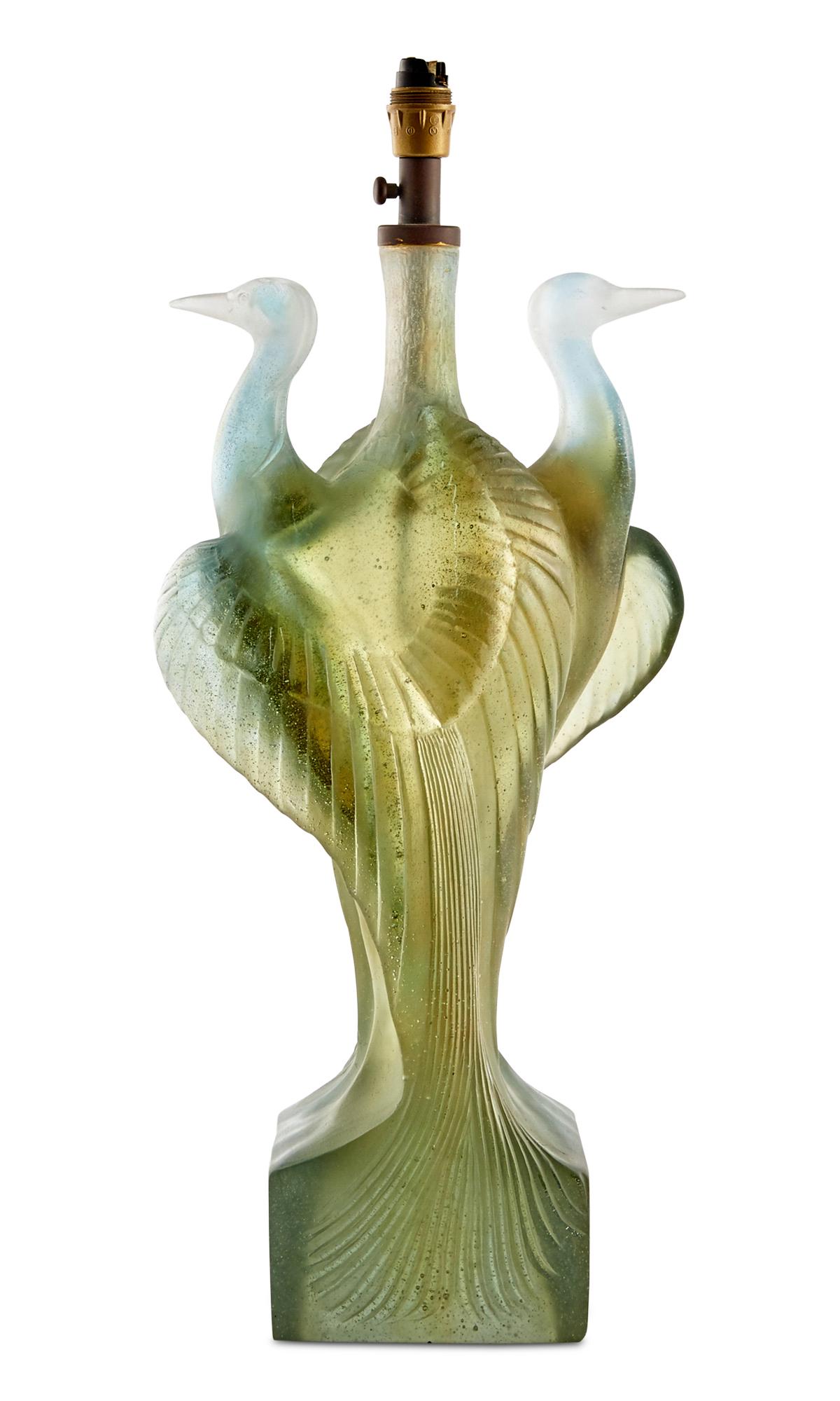 Daum Pâte de Verre Double Heron Table Lamp (1 of 7)