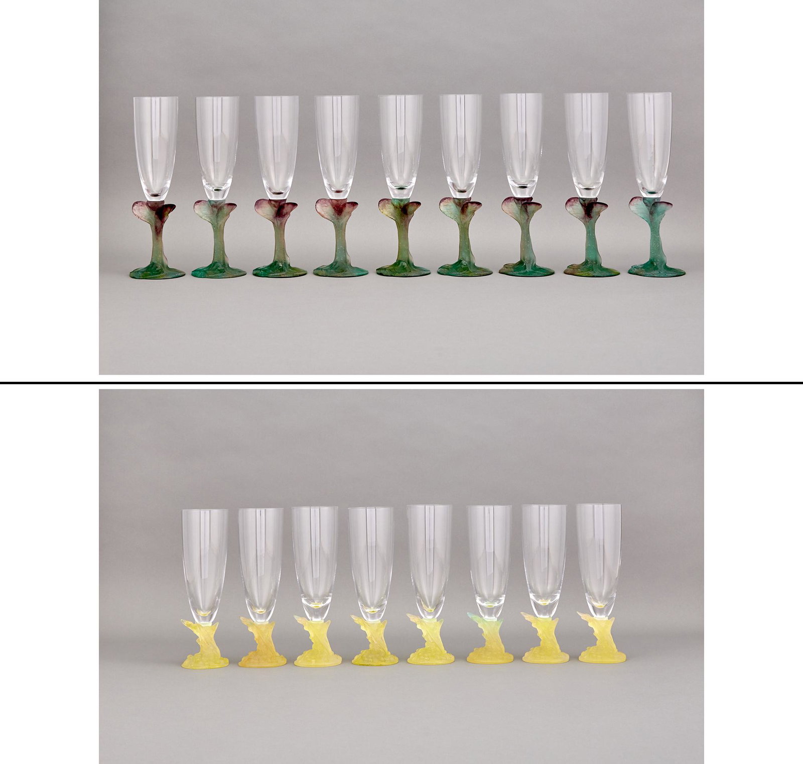 Group of Daum Pâte de Verre Champagne Flute Glasses (1 of 10)