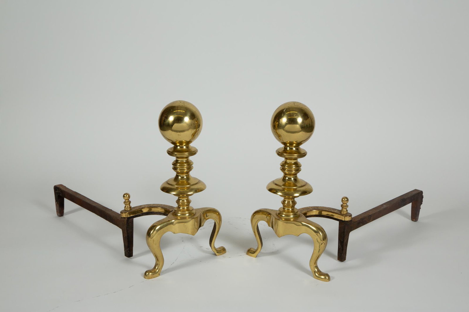 Pair of Brass Andirons: Pair of Brass Andirons Height 14 inches. C