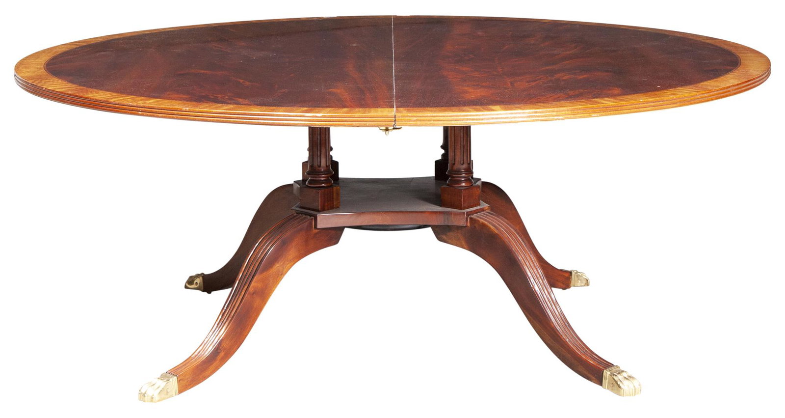 Regency Style Banded Mahogany Pedestal Dining Table (1 of 3)