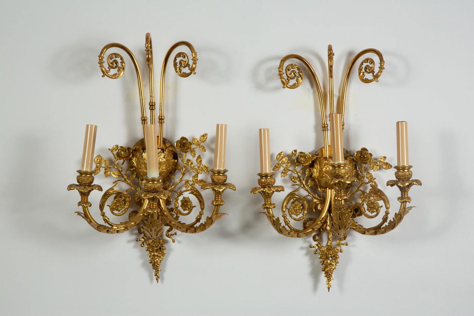Pair of Louis XVI Style Gilt Metal Three-Branch Wall Lights (1 of 3)