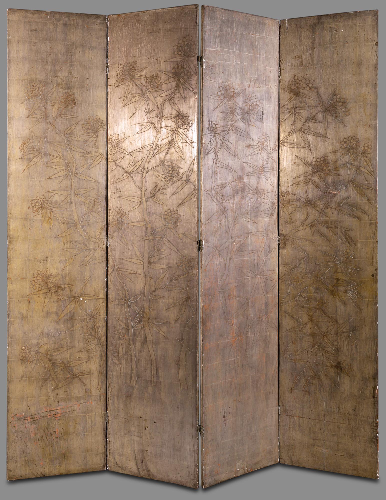 Max Kuehne American, 1880-1968 Four-Panel Floor Screen with Flowering Branches (1 of 6)