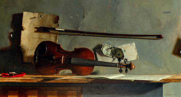 Jacob Collins American, b. 1964 Still Life with Violin, 1997: Jacob Collins American, b. 1964 Still Life with Violin, 1997 Signed and dated Collins '97 (lr) Oil on canvas 22 3/4 x 41 7/8 inches (57.8 x 106.4 cm) C The Daniel and Joanna S. Rose Collection