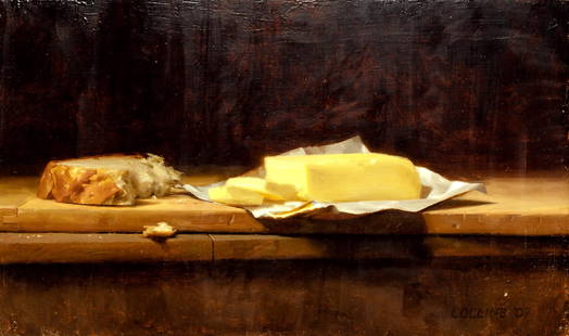 Jacob Collins American, b. 1964 Butter with Bread, 2007: Jacob Collins American, b. 1964 Butter with Bread, 2007 Signed and dated COLLINS 07 (lr) Oil on canvas 12 x 20 inches (30.5 x 50.8 cm) Provenance: Hirschl & Adler Galleries, New York C The Daniel and