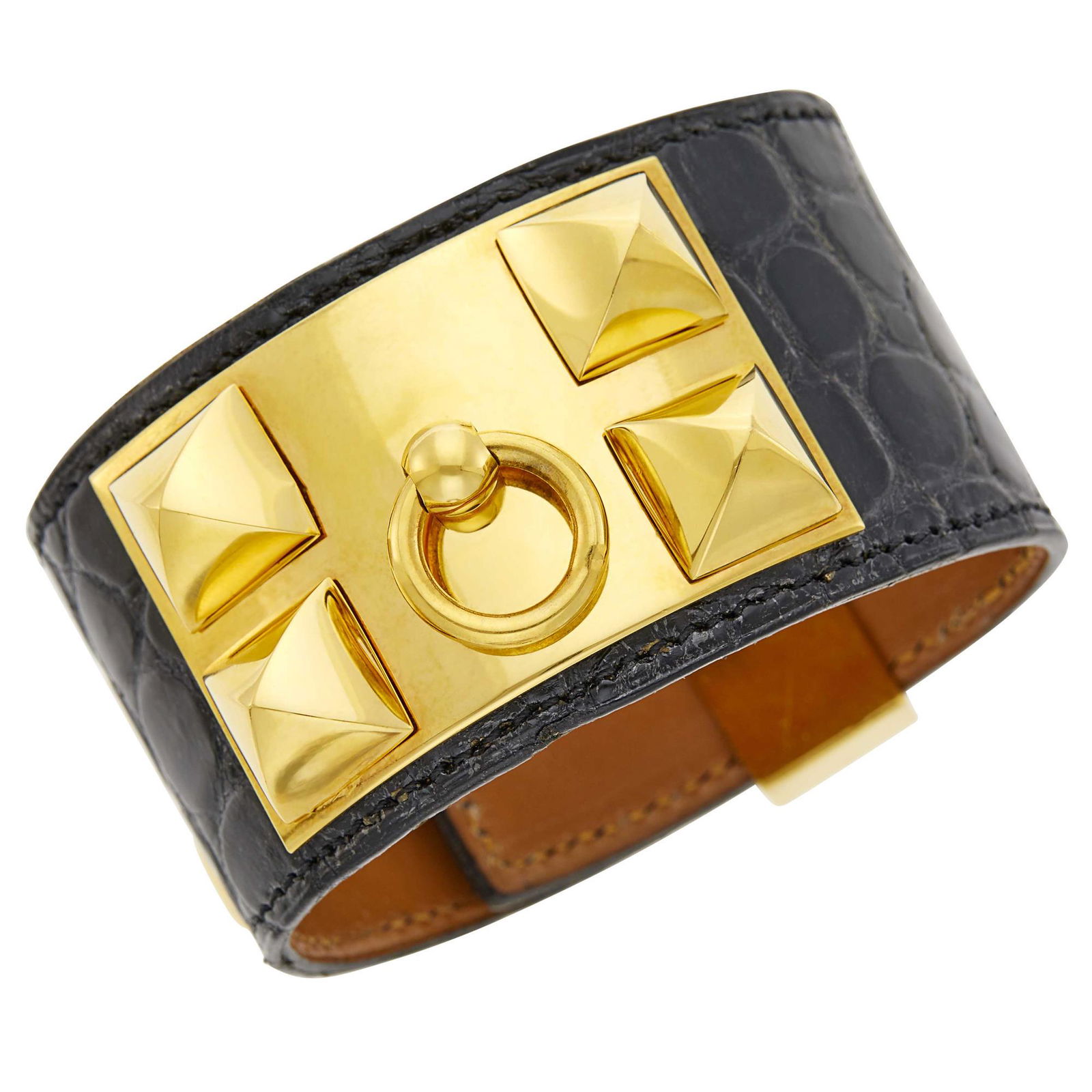 Hermès Paris Black Alligator 'Collier de Chien' Cuff Bracelet (1 of 1)