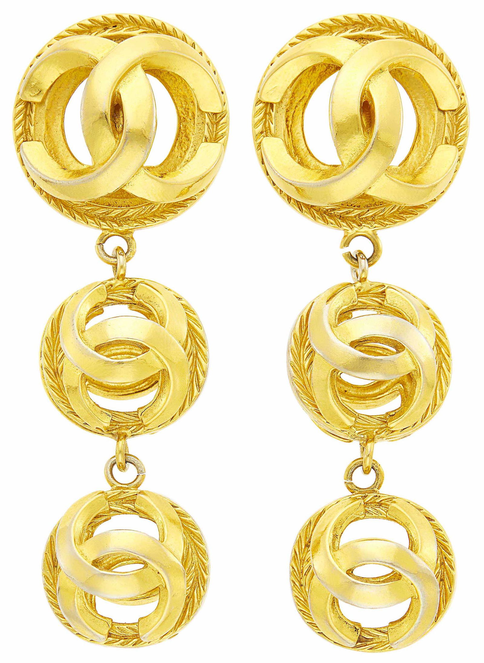 Chanel Pair of Long 'CC' Pendant-Earclips, France (1 of 1)