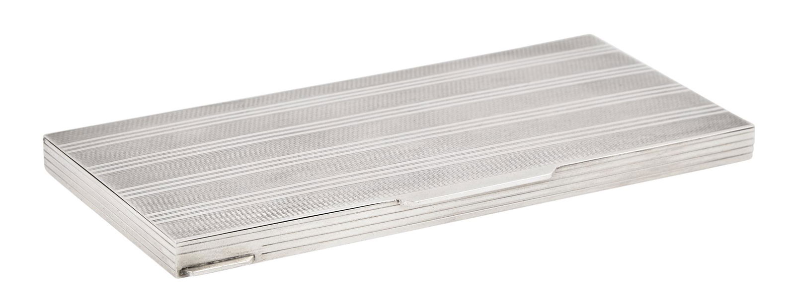 Italian Silver Cufflink Box: Italian Silver Cufflink Box 20th Century Rectangular with engine turned bands. Length 7 inches, approximately 5 ounces. C The Alice Kwartler Collection