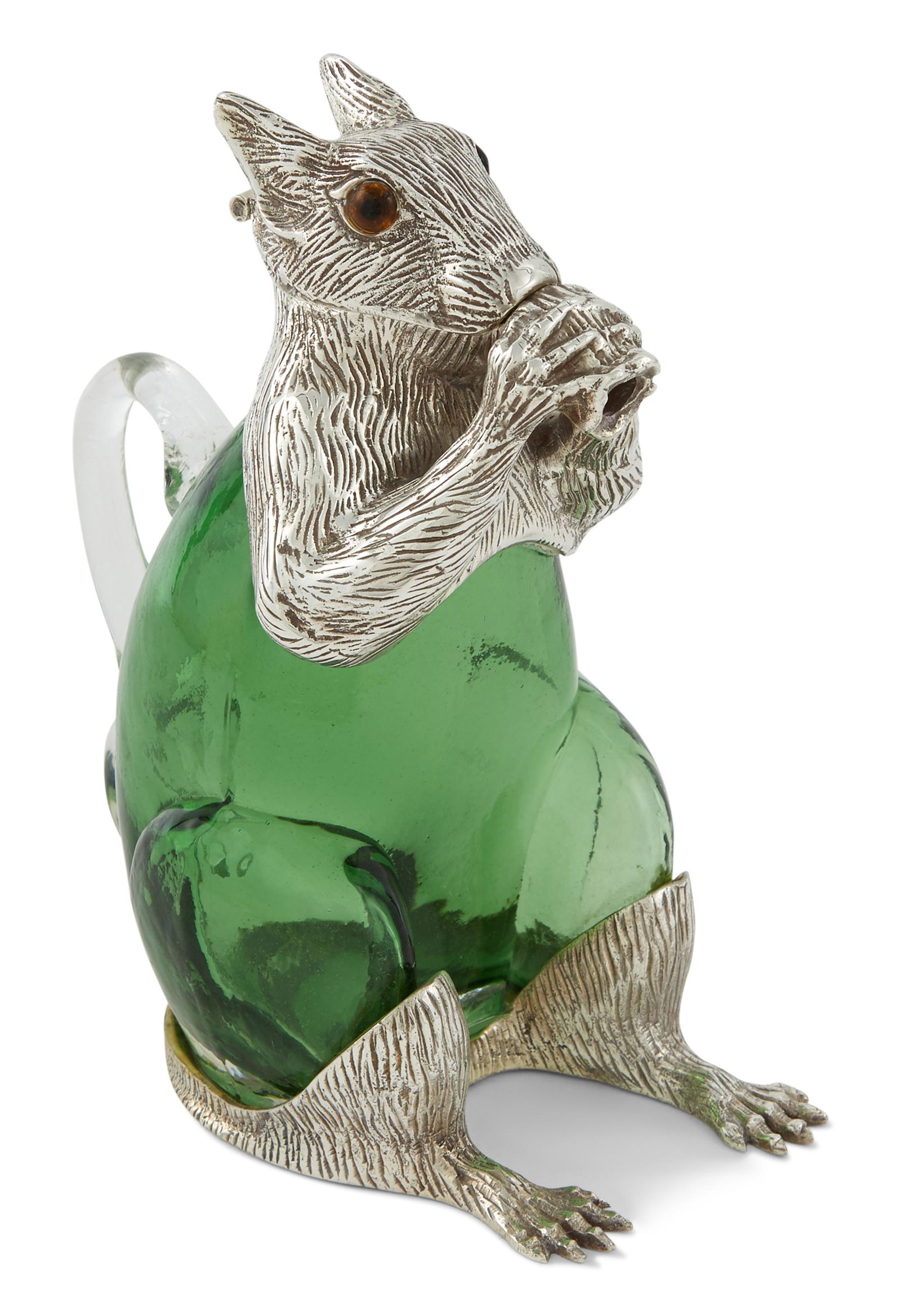 Novelty Silver Plate Mounted Green Glass Squirrel Form Decanter (1 of 4)