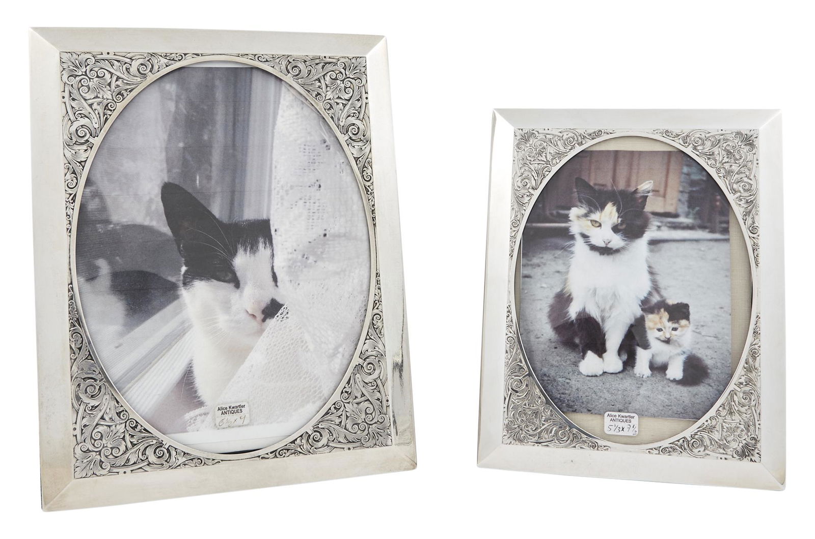 Graduated Pair of American Sterling Silver Picture Frames: Graduated Pair of American Sterling Silver Picture Frames William B. Kerr, early 20th century Height of larger 10 1/2 inches, width 8 inches; height of smaller 8 3/4 inches, width 6 3/4 inches. C The