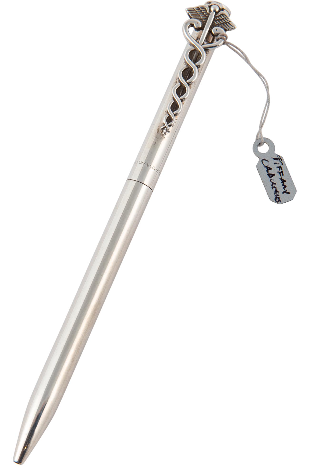Tiffany & Co. Sterling Silver Pen: Tiffany & Co. Sterling Silver Pen 20th Century The clip with a medical Caduceus. Length 5 inches. C The Alice Kwartler Collection