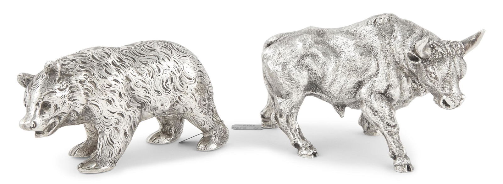Pair of Novelty Silver Bull and Bear Figures (1 of 3)