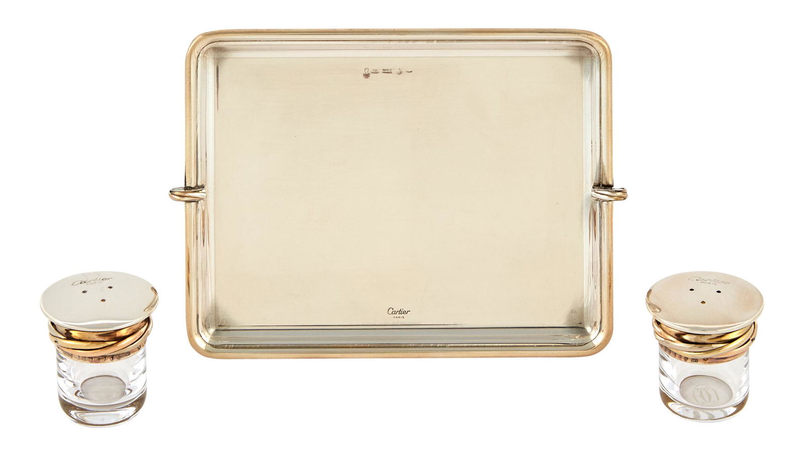 Cased Cartier France Sterling Silver and Glass Salt and Pepper Set (1 of 3)