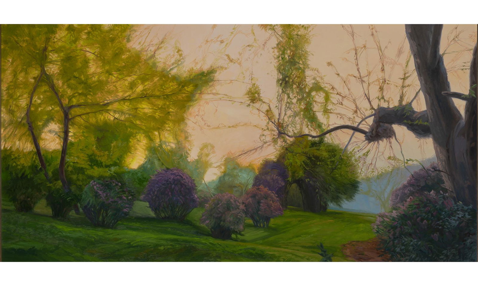 Conley Harris American, b. 1943 June, Early Evening, 1988: Conley Harris American, b. 1943 June, Early Evening, 1988 Signed C. Harris (lr); signed C. Harris, dated 1988 and inscribed as titled on the reverse Oil on canvas 36 x 70 inches (91.4 x 177.8 cm) C Pr