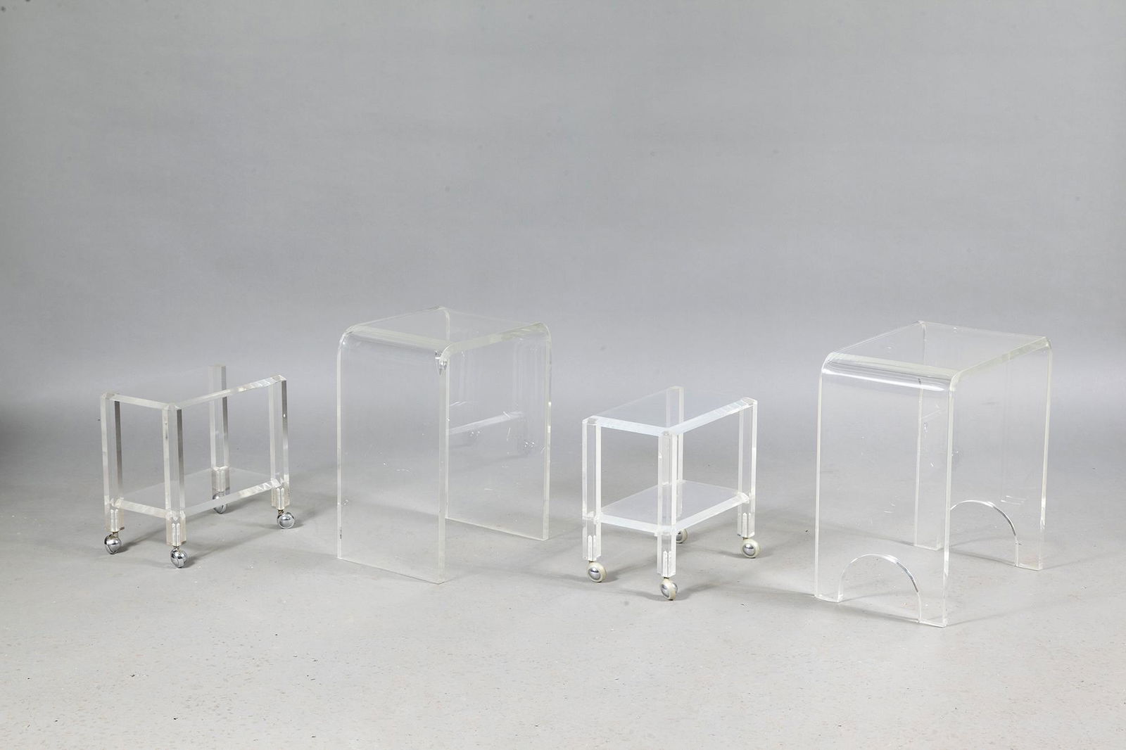 Pair of Acrylic Waterfall Low Tables; Together with a Pair of Acrylic Small Telephone Tables (1 of 4)