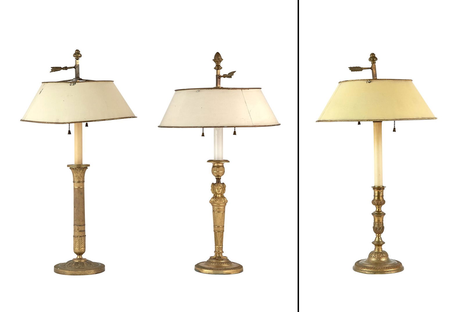 Three Gilt-Metal Candlesticks Mounted as Lamps (1 of 5)