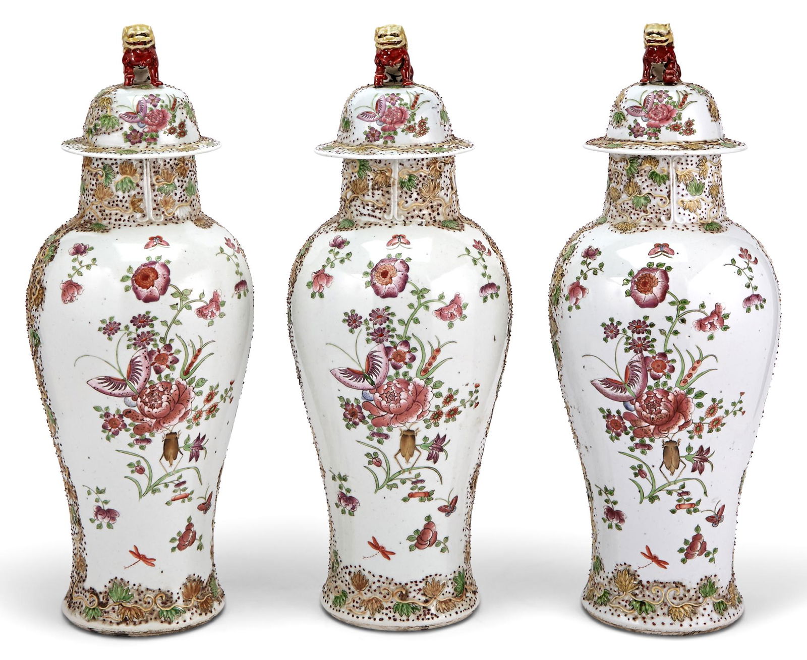Set of Three Continental Chinese Style Porcelain Vases With Covers (1 of 3)