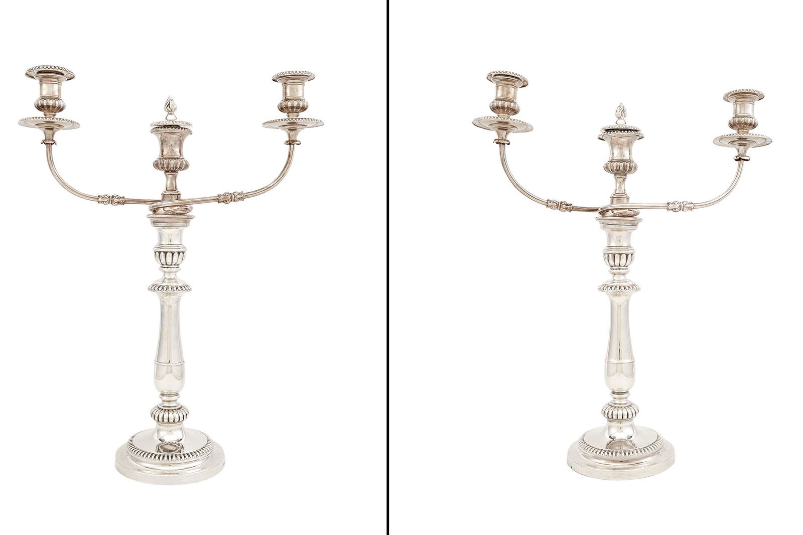 Pair of George III Sterling Silver Candlesticks Together With a Pair of Silver Plated Three-Light (1 of 6)