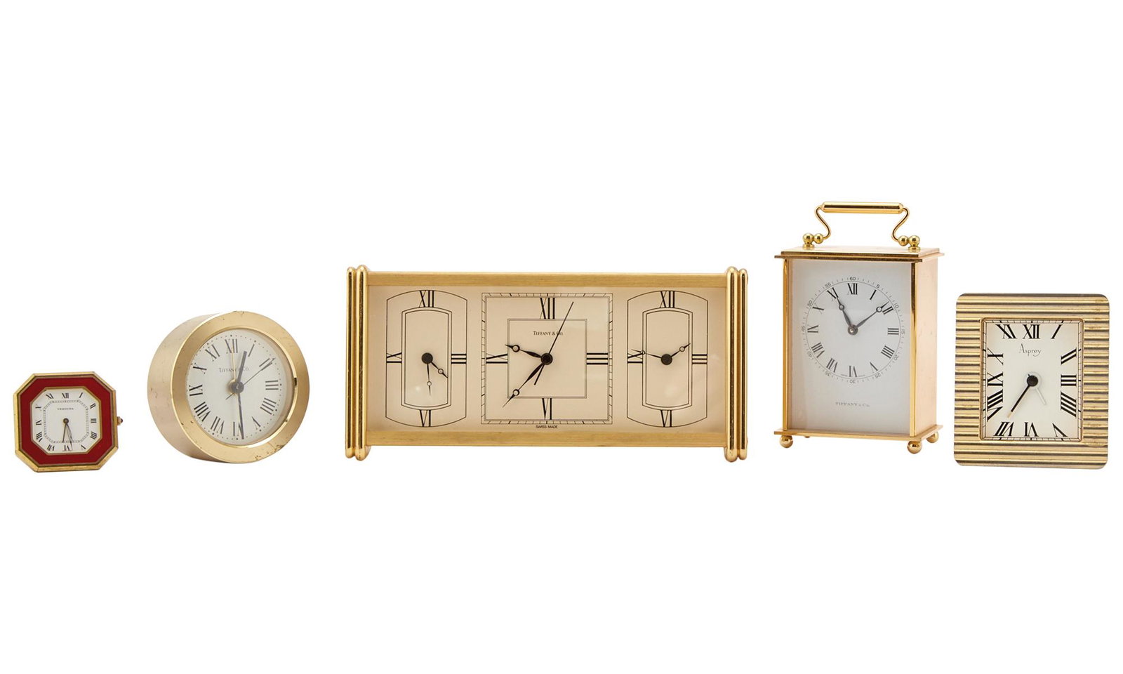 Group of Five Brass and Gilt-Metal Small Clocks (1 of 4)
