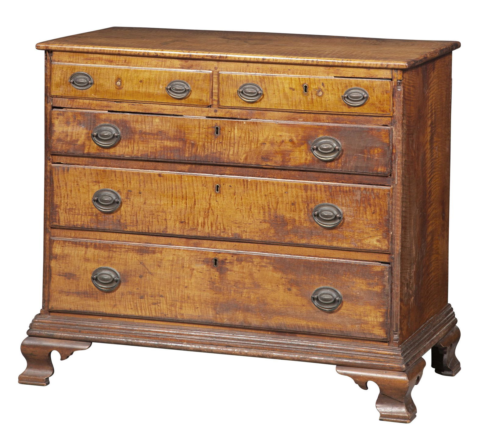 Chippendale Figured Maple Chest of Five Drawers (1 of 5)