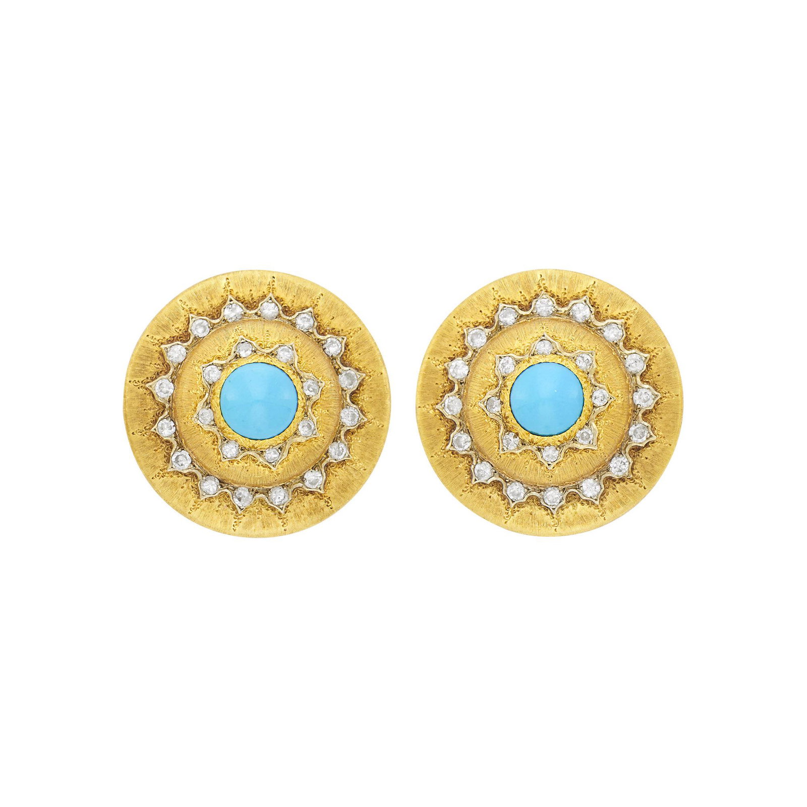 Pair of Gold, Turquoise and Diamond Earclips (1 of 2)
