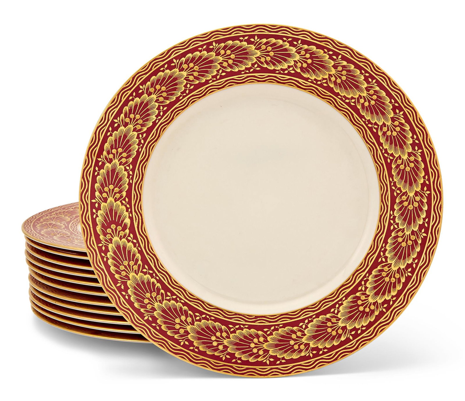 Set of Twelve Lenox Porcelain Gilt-Decorated Palmette Border Service Plates (1 of 3)