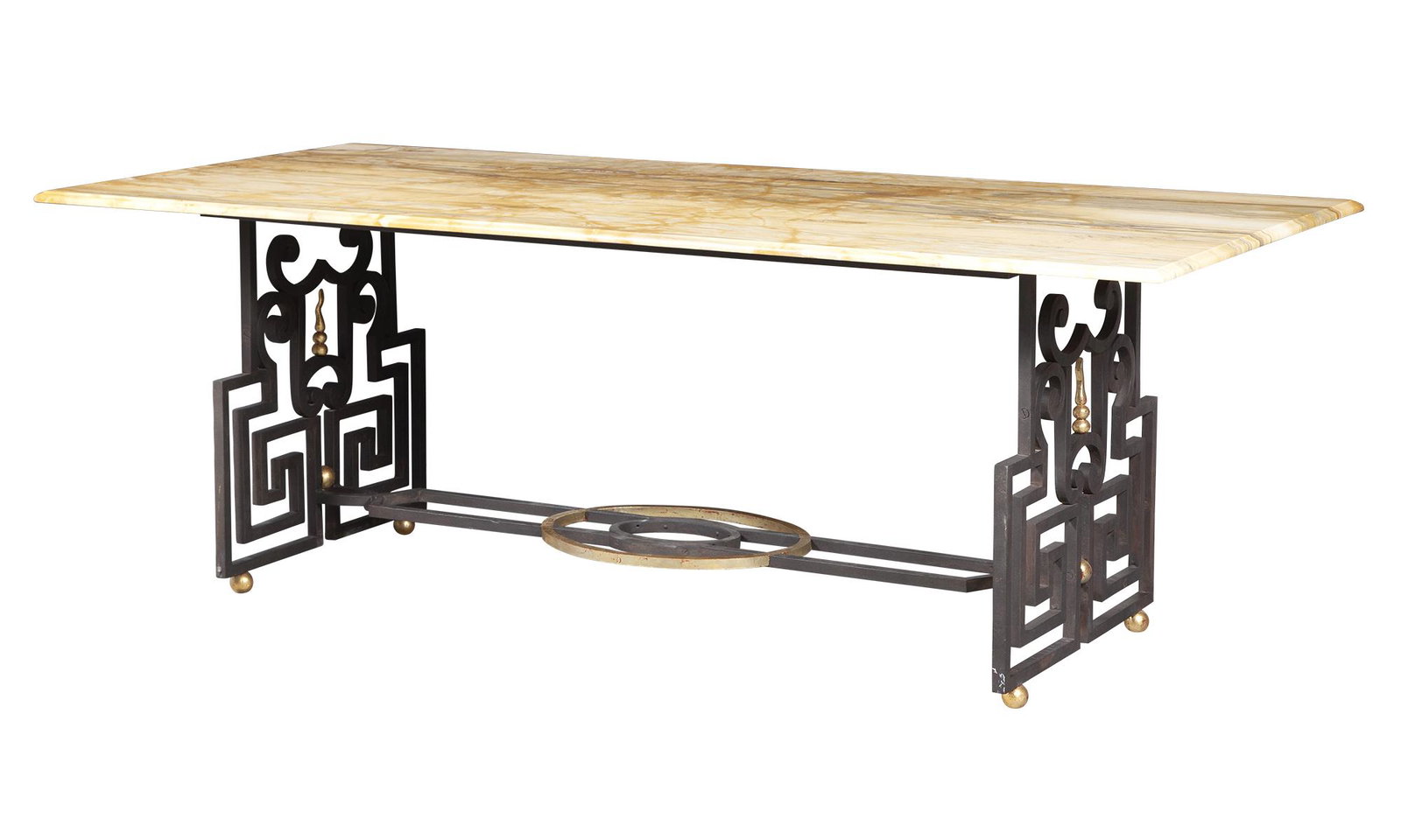 Art Deco Style Iron and Marble Top Dining Table (1 of 7)